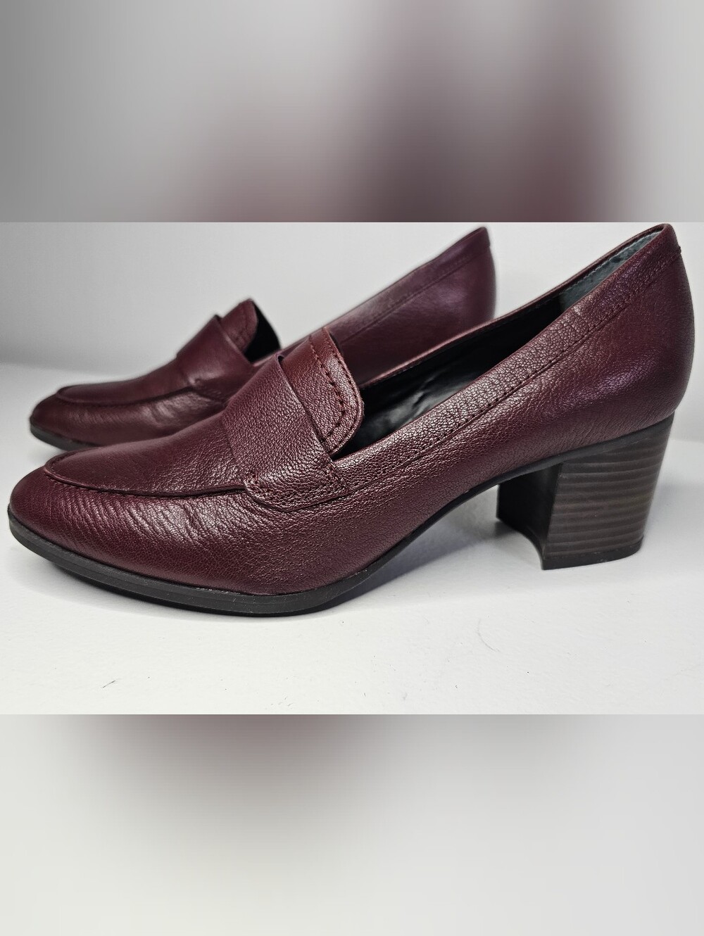 Franco Sarto Dark Wine Red Heeled Loafer Pumps Block Heel